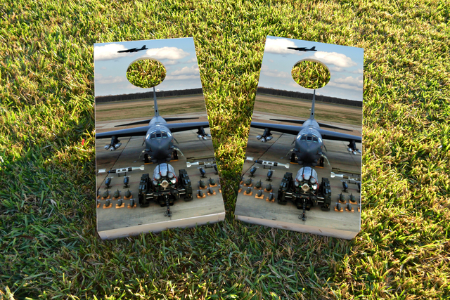 B-52 Bomber Aircraft Artillery Themed Custom Cornhole Board Design