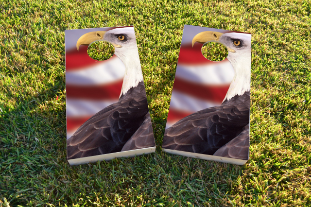 Patriotic Bald Eagle Themed Custom Cornhole Board Design