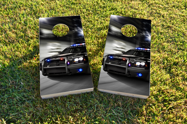 Chasing Cop Car Themed Custom Cornhole Board Design