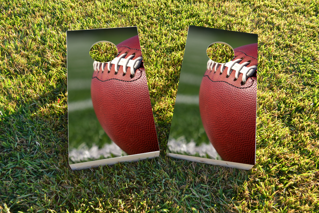 Football in Field Themed Custom Cornhole Board Design