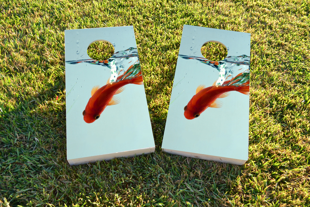 Goldfish In Bowl Themed Custom Cornhole Board Design