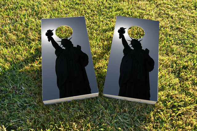 Lady Liberty in Moonlight Themed Custom Cornhole Board Design