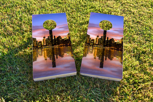  New York City at Sunset Themed Custom Cornhole Board Design