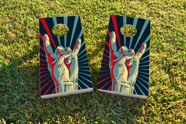 Rock Hand Themed Custom Cornhole Board Design