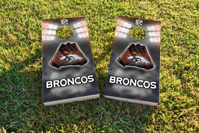 NFL Gloves (Denver Broncos) Themed Custom Cornhole Board Design