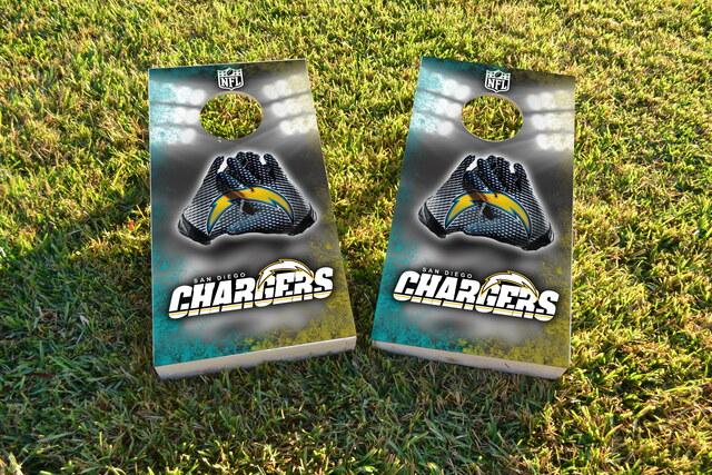 NFL Gloves (San Diego Chargers) Themed Custom Cornhole Board Design