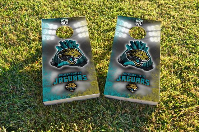 NFL Gloves (Jacksonville Jaguars) Themed Custom Cornhole Board Design