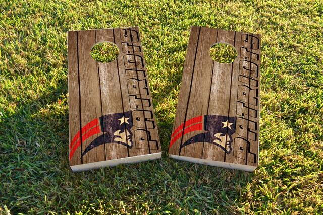 NFL Wood Slat (New England Patriots) Themed Custom Cornhole Board Design