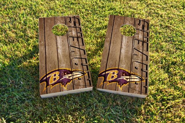 NFL Wood Slat (Baltimore Ravens) Themed Custom Cornhole Board Design