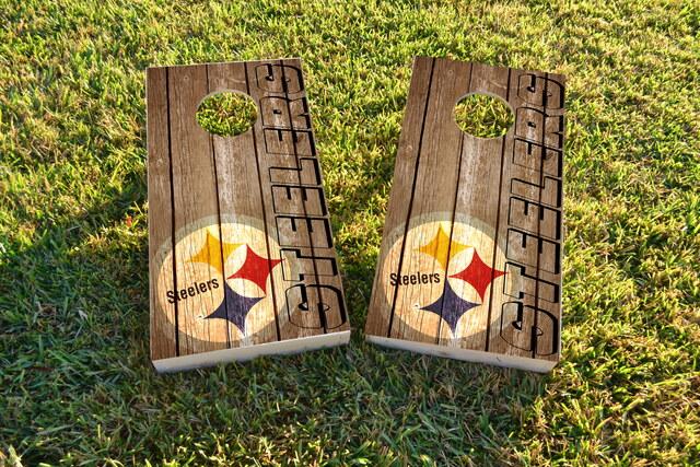 NFL Wood Slat (Pittsburgh Steelers) Themed Custom Cornhole Board Design