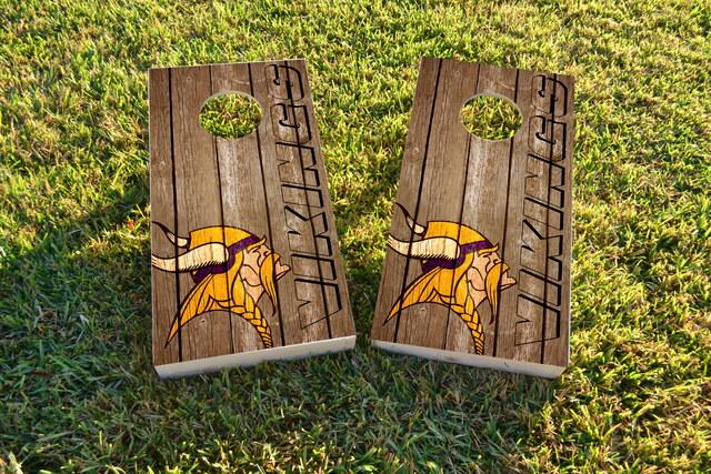 NFL Wood Slat (Minnesota Vikings) Themed Custom Cornhole Board Design