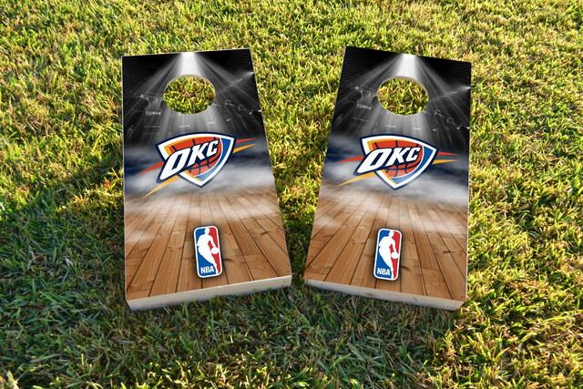 NBA Team (Oklahoma City Thunder) Themed Custom Cornhole Board Design