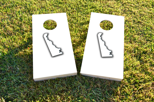 White Delaware Themed Custom Cornhole Board Design