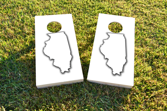 White Illinois Themed Custom Cornhole Board Design