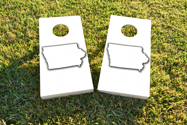 White Iowa Themed Custom Cornhole Board Design