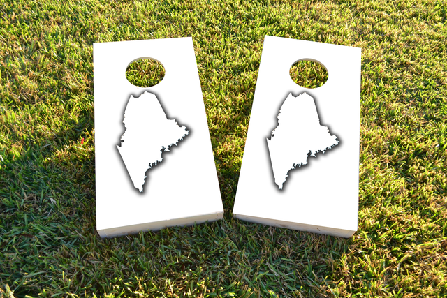 White Maine Themed Custom Cornhole Board Design