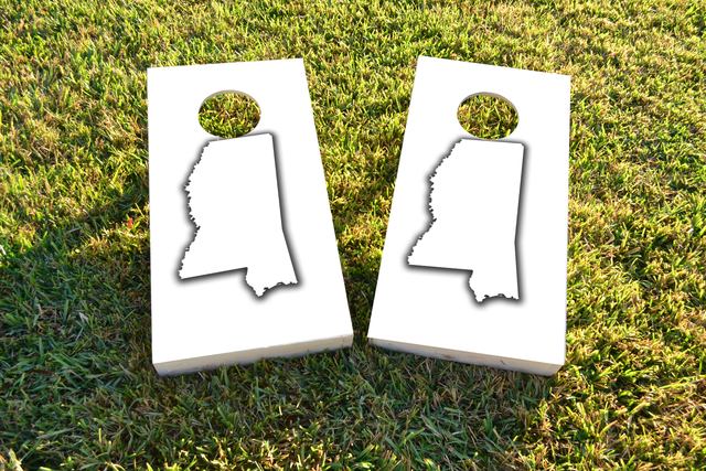 White Mississippi Themed Custom Cornhole Board Design