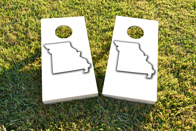 White Missouri Themed Custom Cornhole Board Design