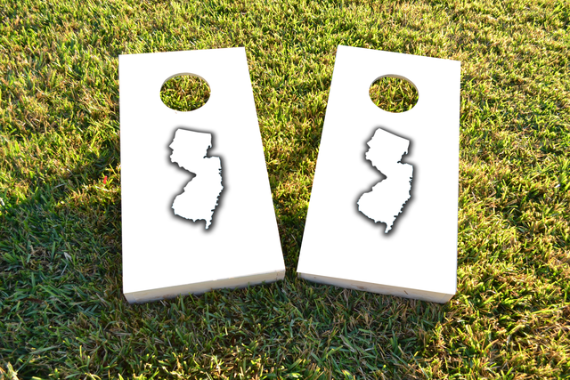 White New Jersey Themed Custom Cornhole Board Design