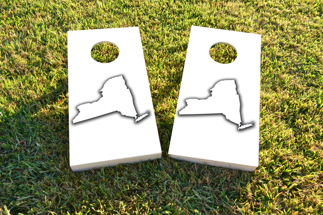 White New York Themed Custom Cornhole Board Design