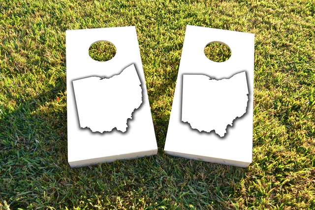 White Ohio Themed Custom Cornhole Board Design