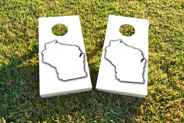 White Wisconsin Themed Custom Cornhole Board Design