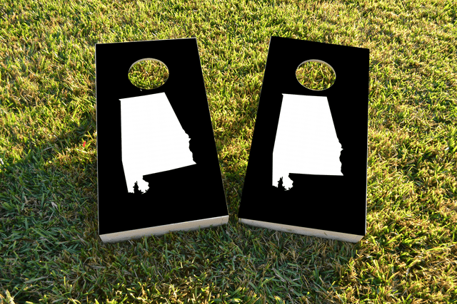 Black Alamabama Themed Custom Cornhole Board Design