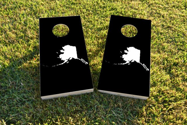 Black Alaska Themed Custom Cornhole Board Design