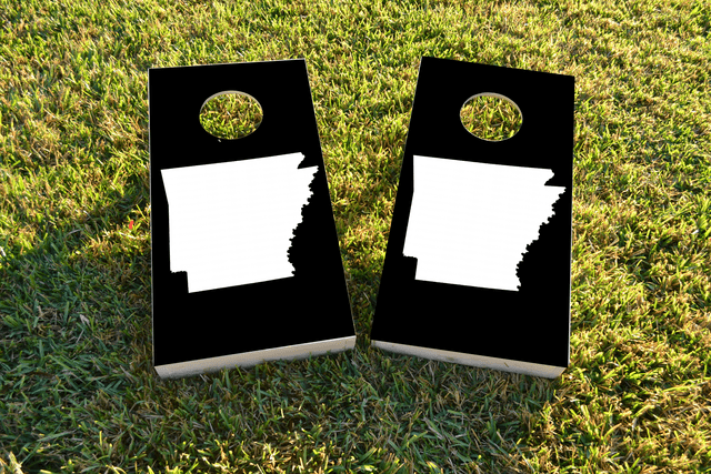 Black Arkansas Themed Custom Cornhole Board Design