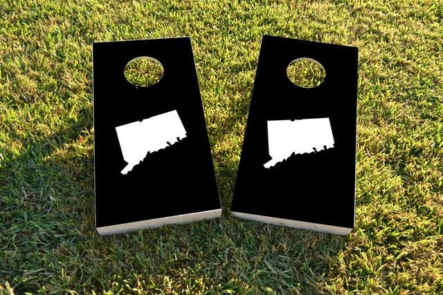 Black Connecticut Themed Custom Cornhole Board Design