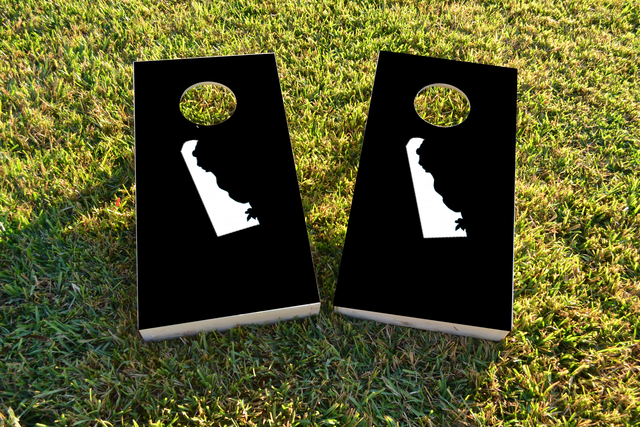 Black Delaware Themed Custom Cornhole Board Design