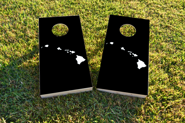 Black Hawaii Themed Custom Cornhole Board Design