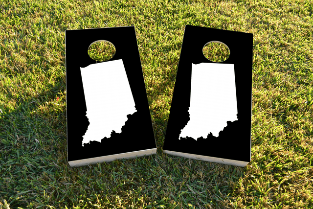 Black Indiana Themed Custom Cornhole Board Design