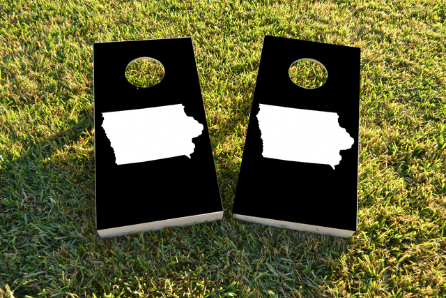 Black Iowa Themed Custom Cornhole Board Design