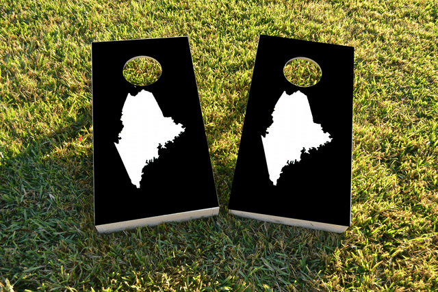 Black Maine Themed Custom Cornhole Board Design