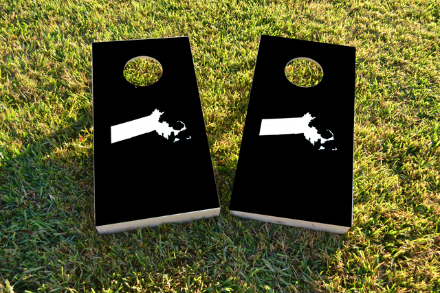 Black Massachusetts Themed Custom Cornhole Board Design