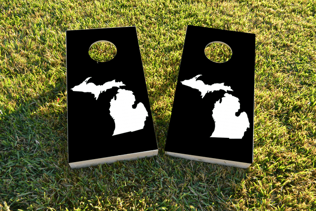 Black Michigan Themed Custom Cornhole Board Design