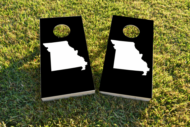 Black Missouri Themed Custom Cornhole Board Design