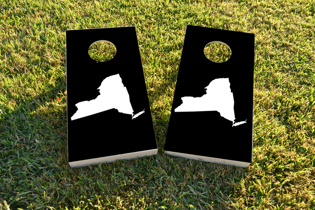 Black New York Themed Custom Cornhole Board Design