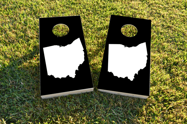 Black Ohio Themed Custom Cornhole Board Design