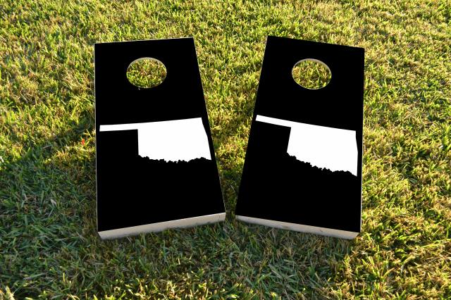 Black Oklahoma Themed Custom Cornhole Board Design