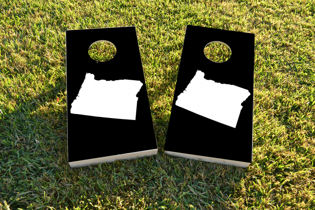 Black Oregon Themed Custom Cornhole Board Design