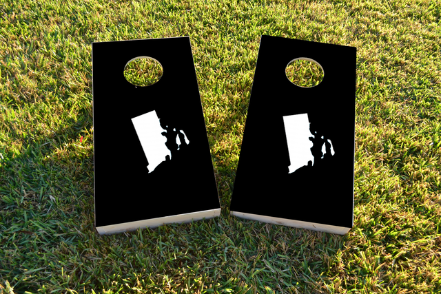 Black Rhode Island Themed Custom Cornhole Board Design