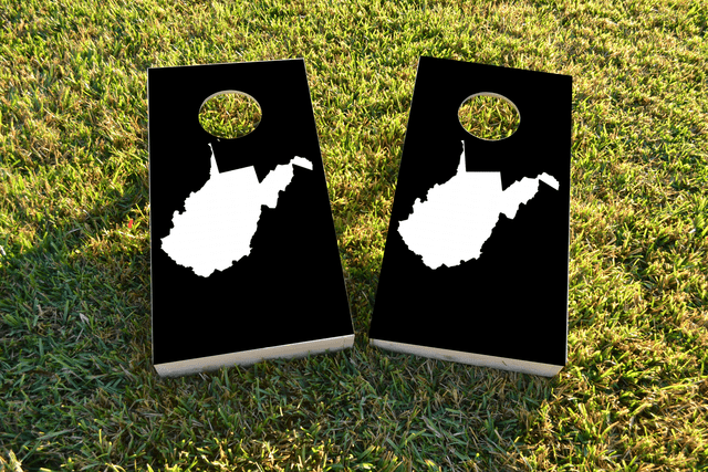 Black West Virginia Themed Custom Cornhole Board Design
