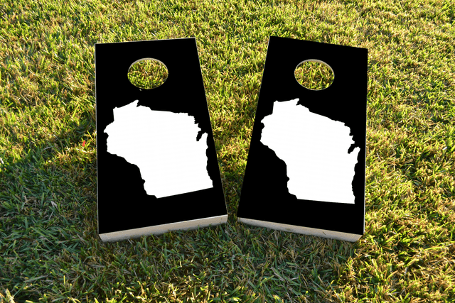 Black Wisconsin Themed Custom Cornhole Board Design