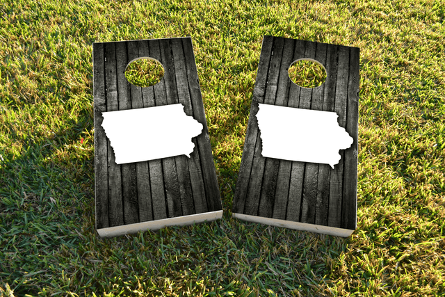 Wood Slat State (Iowa) Themed Custom Cornhole Board Design