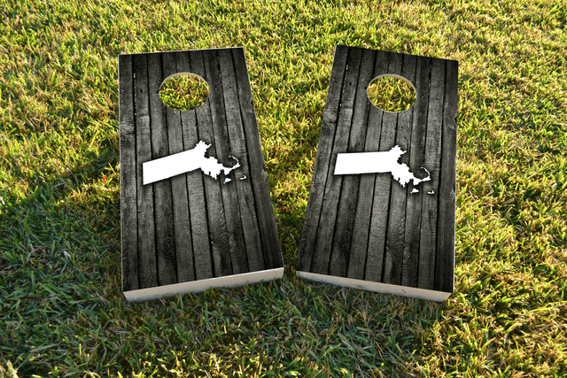 Wood Slat State (Massachusetts) Themed Custom Cornhole Board Design