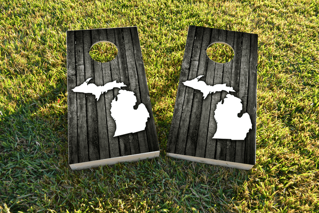 Wood Slat State (Michigan) Themed Custom Cornhole Board Design