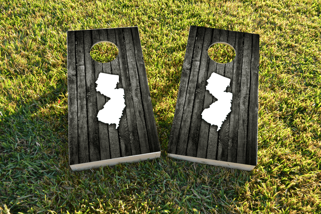 Wood Slat State (New Jersey) Themed Custom Cornhole Board Design