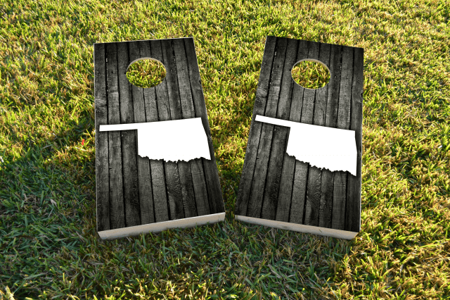 Wood Slat State (Oklahoma) Themed Custom Cornhole Board Design